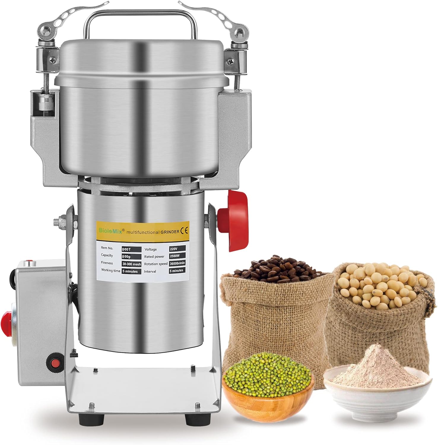 BioloMix Mill Grinder, Swing 800g Grains Grinder