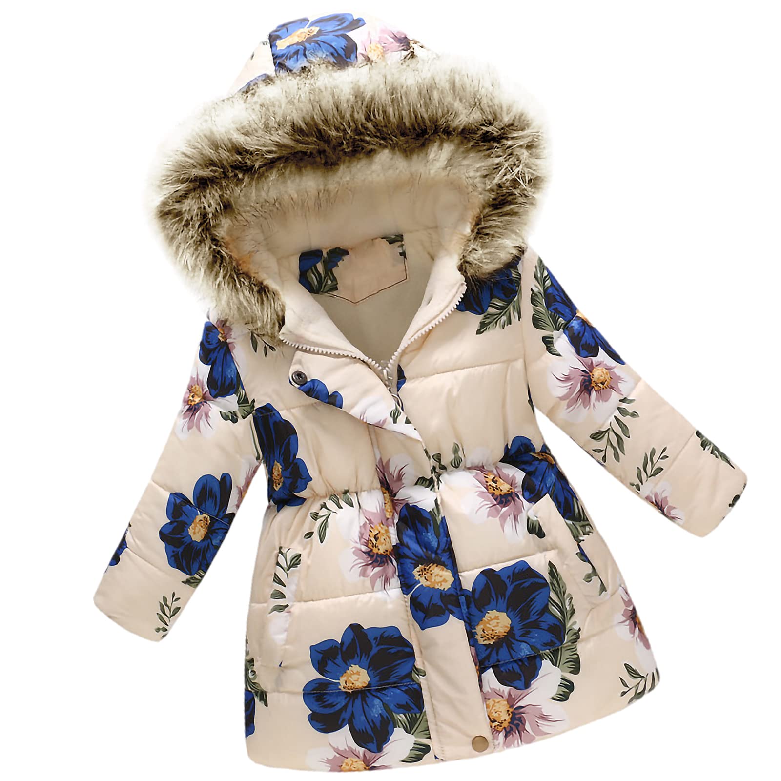 amropi Manteau Enfant Fille À Fleurs Veste à Capuche Fourrure Chaud Hiver Vêtement pour 2-10 Ans