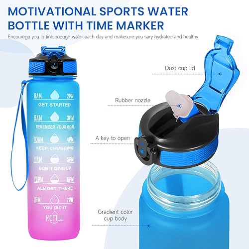 Miniatura 2 de 32 oz Water Bottles with Times to Drink and Straw, Motivational Water Bottle with Time Marker, Leakproof & BPA Free, Drinking Sports Water Bottle