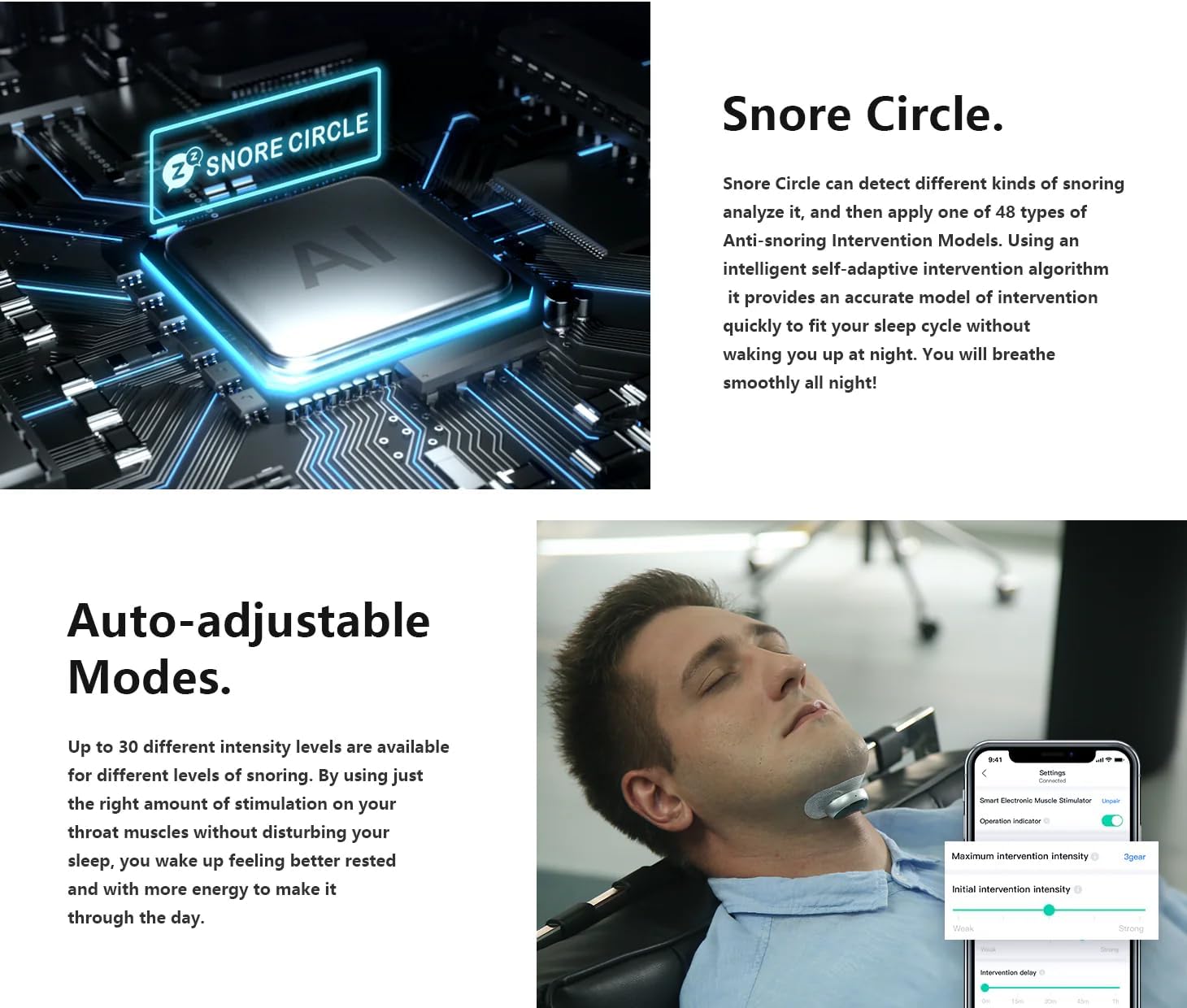 Smart Anti-Snoring Device- Electric Throat Snoring Corrector,Snoring Solution,Breathe Easy Anti Snore with APP Sleep Data Analysis & Wireless Charging Case