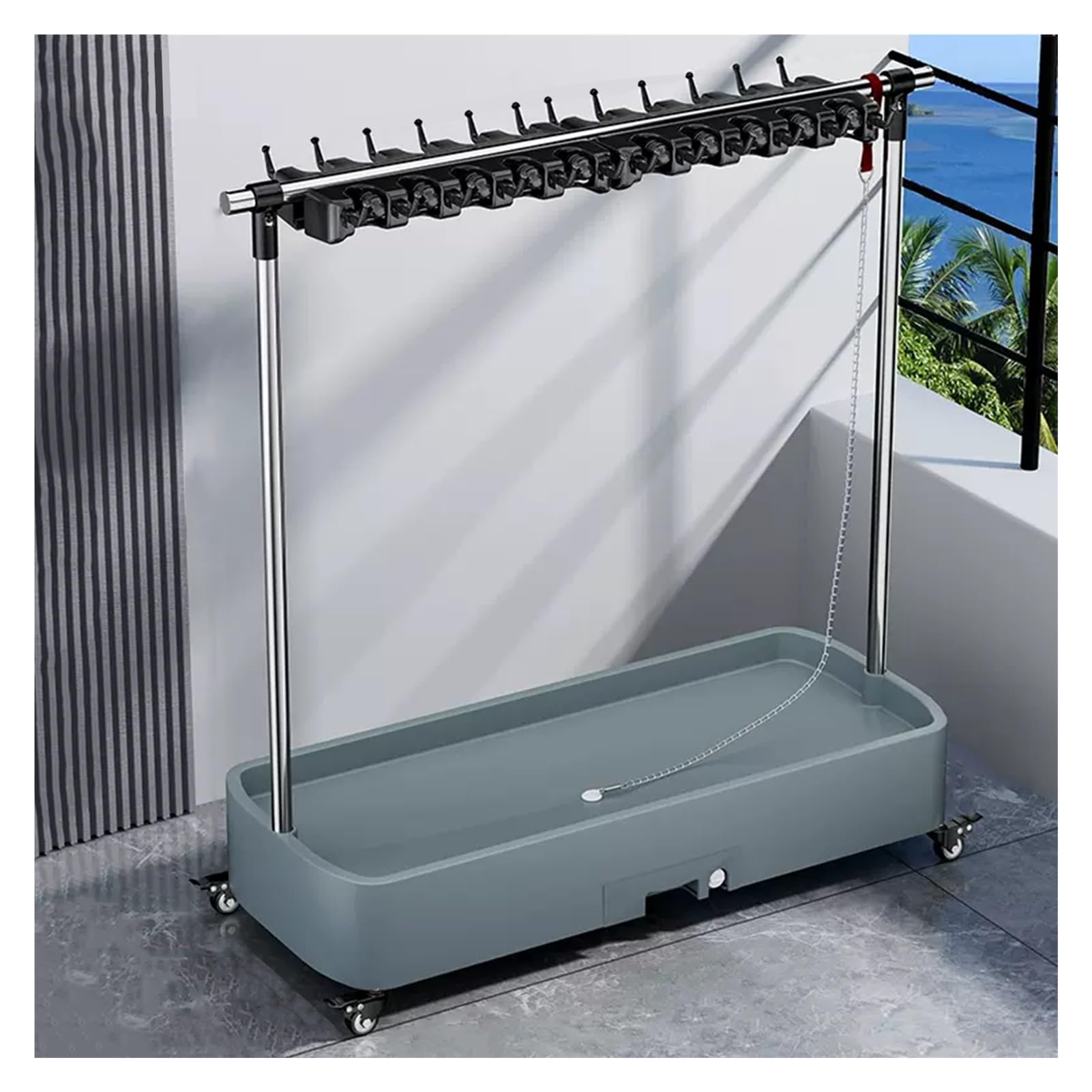 GOCHUSX Commercial Mop Rack, Broom Holder Organizer, Umbrella Stand, Cleaning Cart On Wheels, Floor Standing Cleaning Tool Cart (Color : White, Size : 92x40x96cm(16slots))