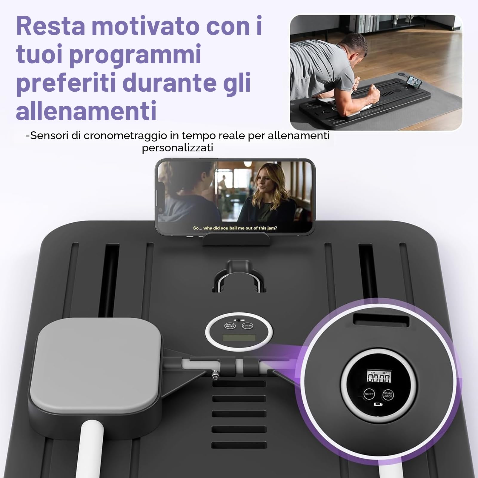 Pilates Board Pilates Reformer Machine Set, Foldable Multi-Purpose Rullo per Addominali Rulli Addominali con Rimbalzo Automatico, Attrezzo per Allenamento a Casa(Viola senza Impugnatura)