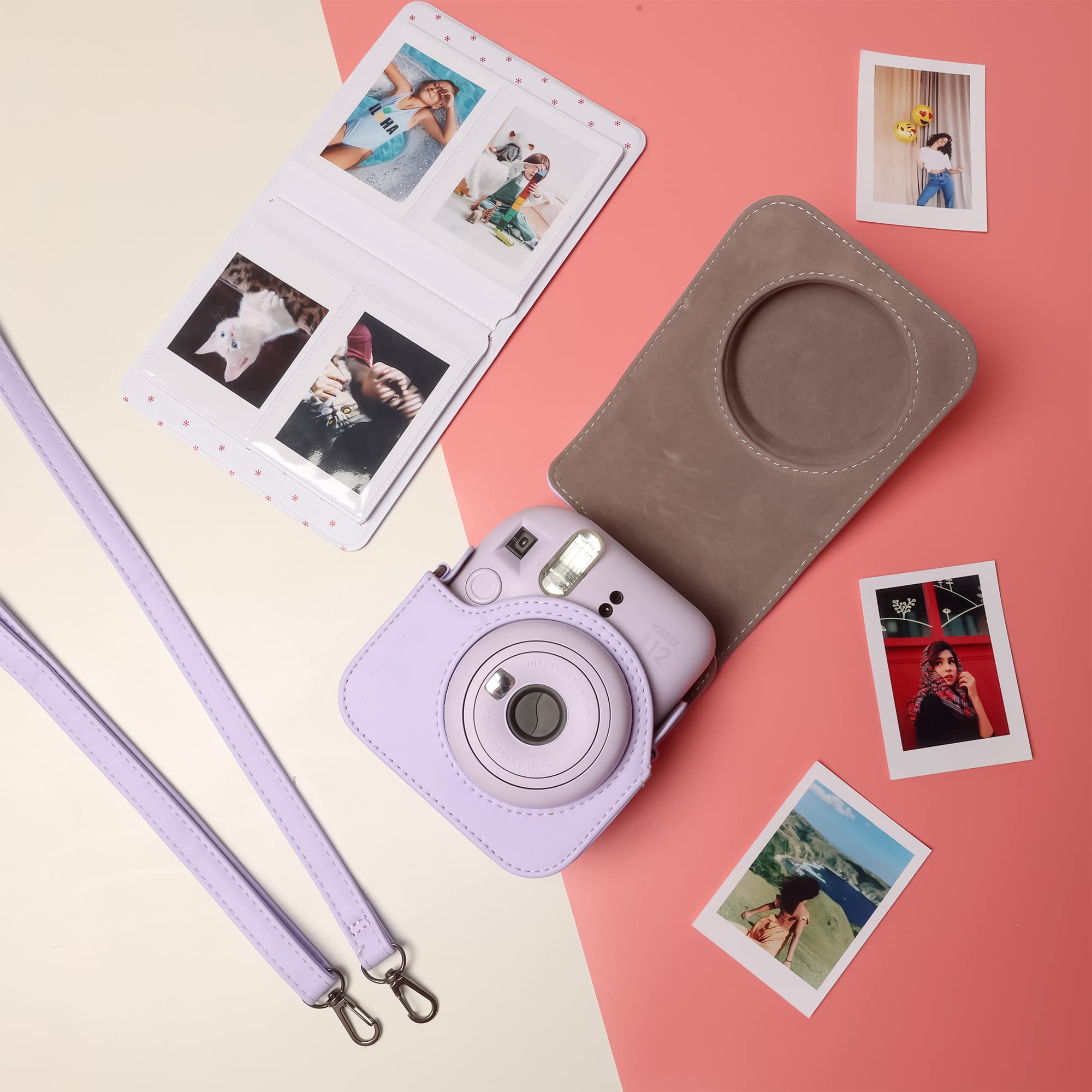 Akcesoria do aparatów natychmiastowych do Instax Mini 12, torba na aparat Instax Mini 12 z 64 kieszeniami, album fotograficzny i filtr kolorowy/ramka na zdjęcia/ramka dekoracyjna / naklejka
