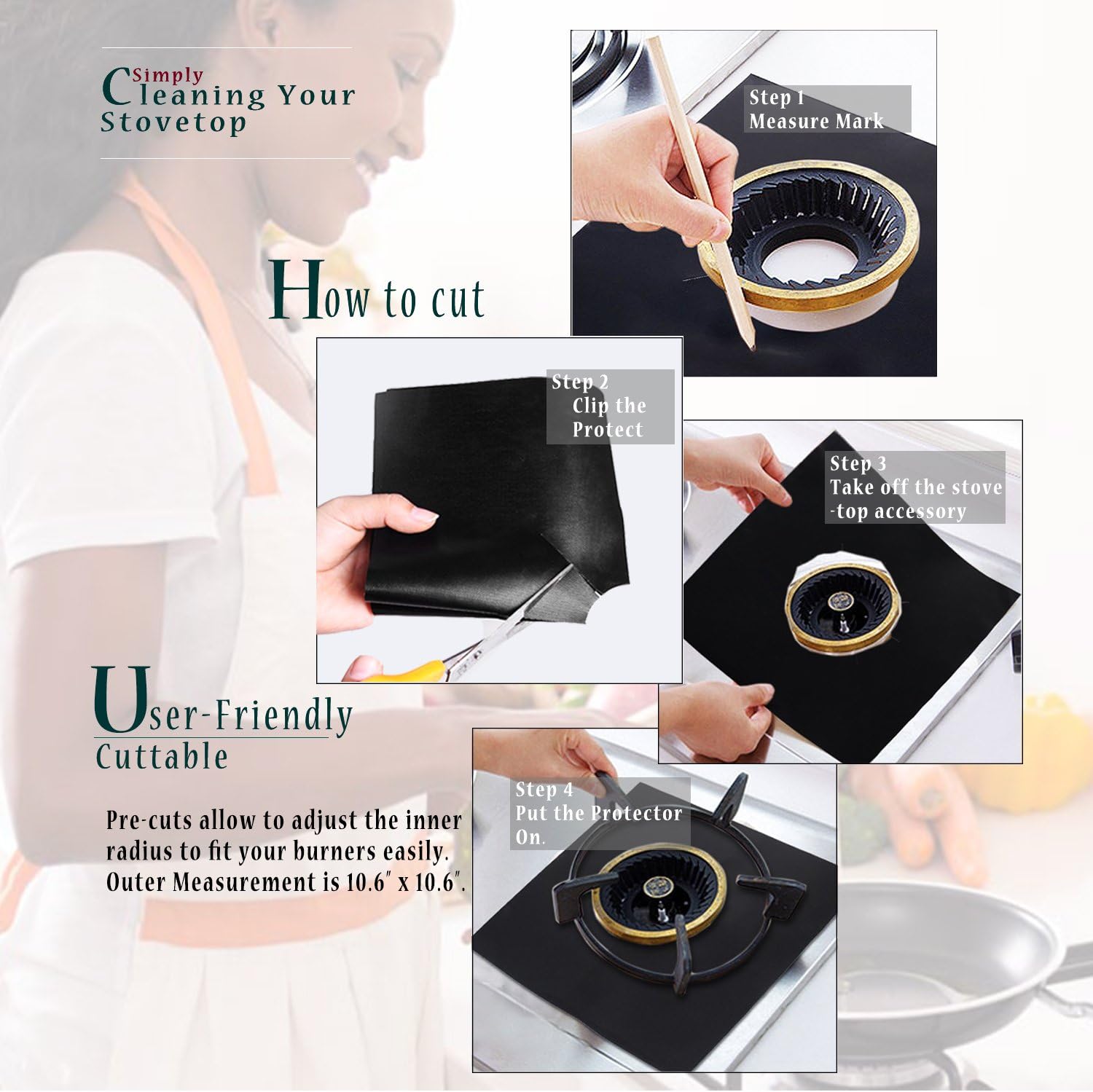 Sunny Town Stove Burner Covers- Reusable Gas Range Protectors,Non-stick Stovetop Burner Liner Cover-Size 10.6"x 10.6"-Double Thickness 0.2mm,BPA Free, Heat-resistant,8 Black Pack : Appliances