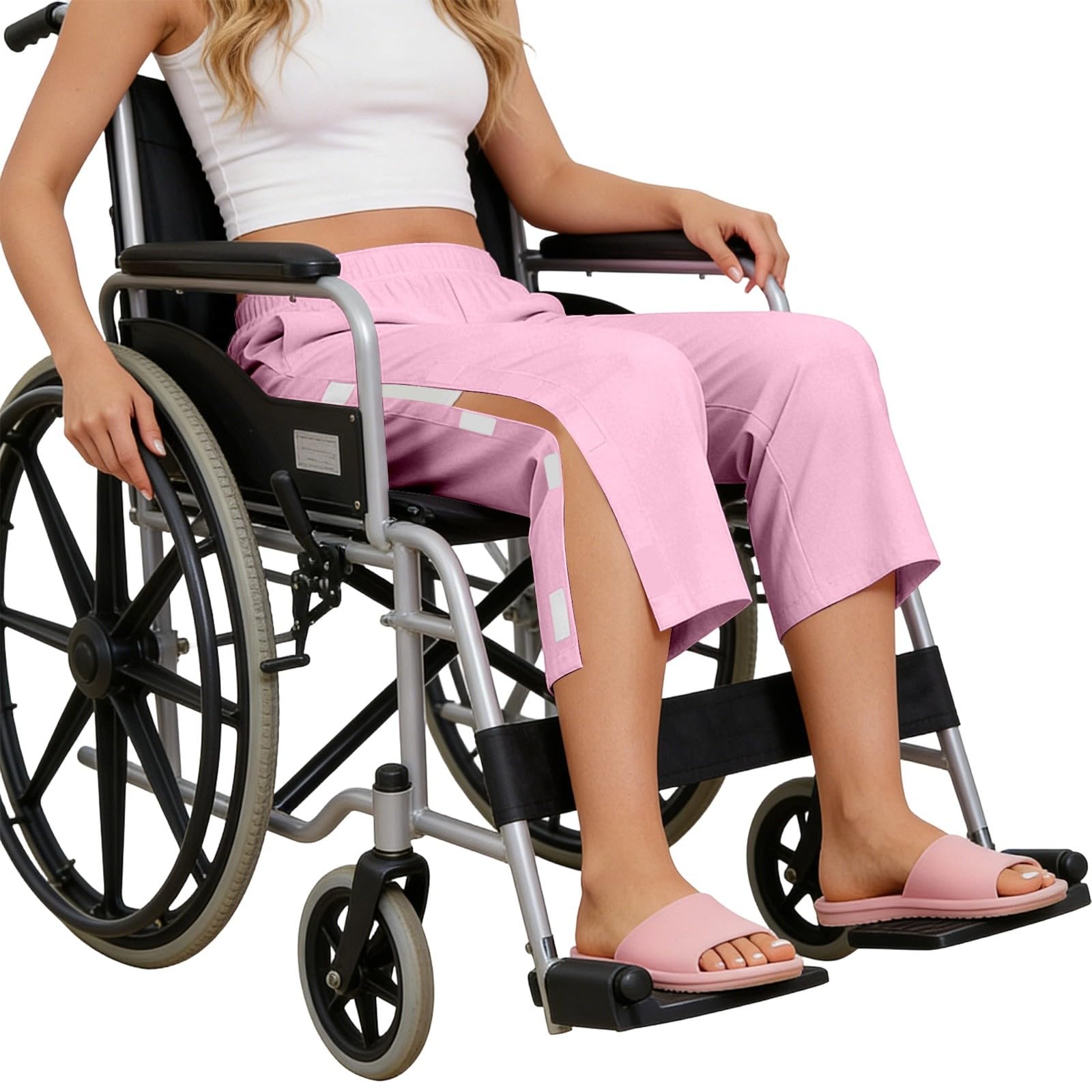 Générique Femme Pantalon de Rééducation pour Femme Pantalon TailleÉlastique et Ouverture Latérale Pantalons 7/8 de Jogging avec Amovible à Scratch deJogging à Jambes Larges