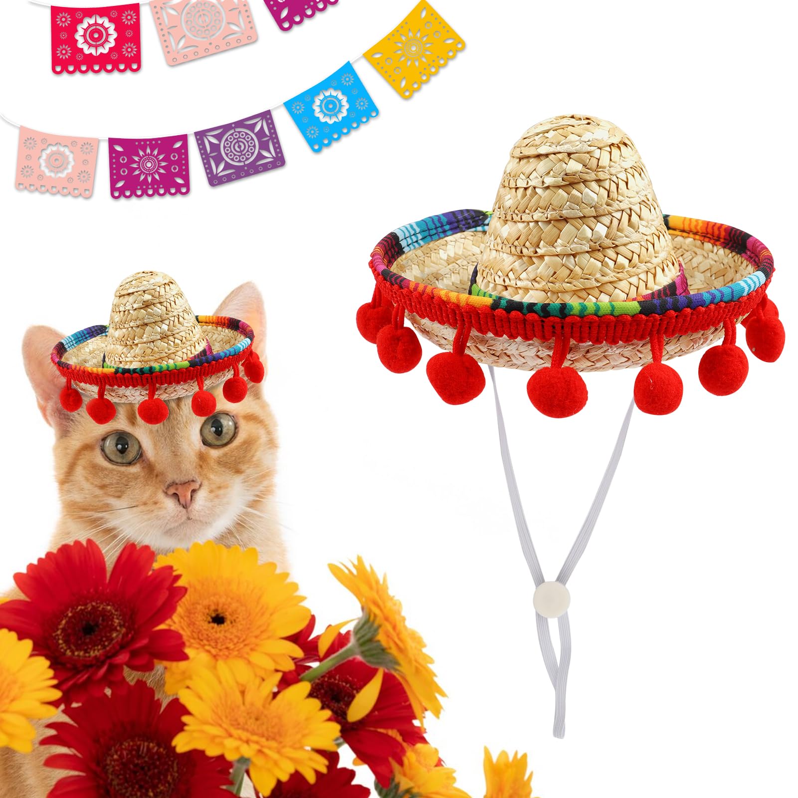 ALIBBON Mini Sombrero Hat for Pet, Cinco de Mayo Straw Dog Mexican Fiesta Cat Birthday Hat for Pets/Puppy, Party Decoration