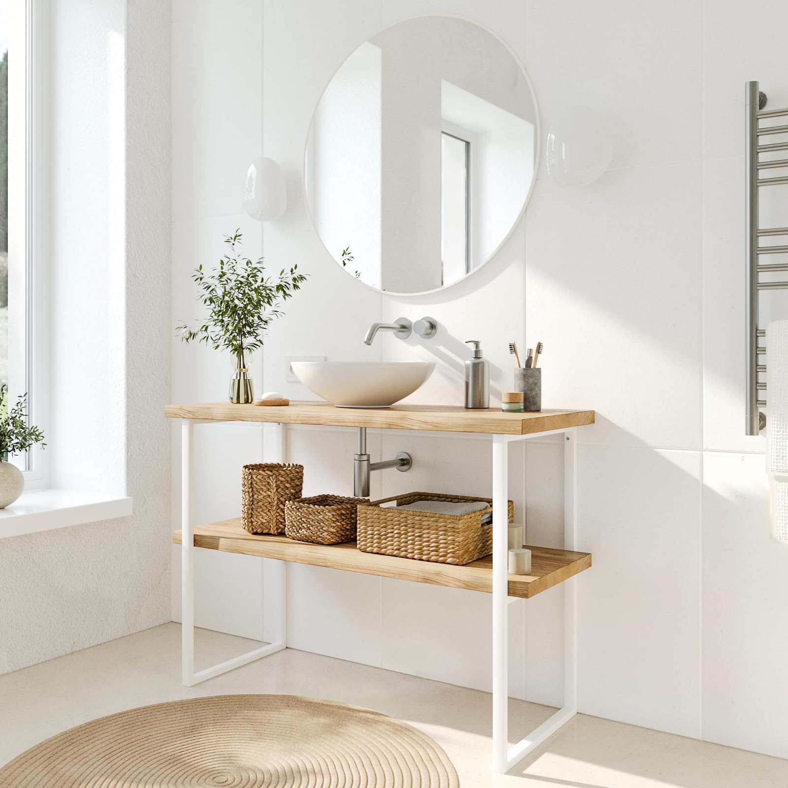 HEVVA |Estructura de lavabo doble – 75 cm de alto | NECKAR | 25/30/40/45/50 cm | patas de armario bajo lavabo | 2 patas de lavabo – blanco, 35 cm