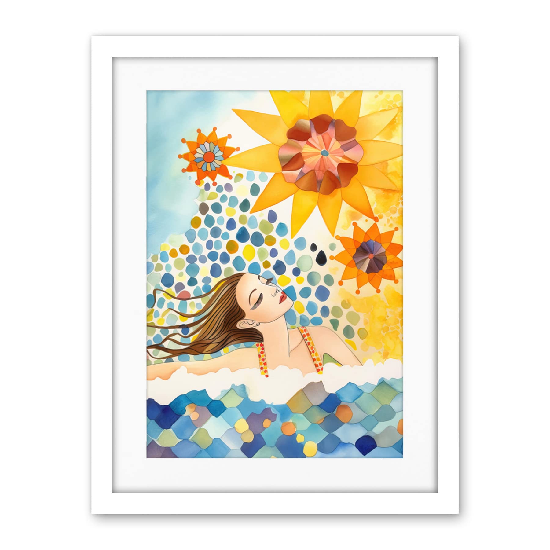 Artery8 Abstract Sea Swimming Folk Art Bathroom Artwork Framed Wall Art Print 18X24 Inch
