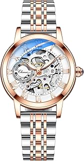 Damen-Saphir-Uhren, automatisch, Steampunk, selbstaufziehend, mechanisches Goldarmband, Skelett-Armbanduhr, Lederarmband für Damen, Famale