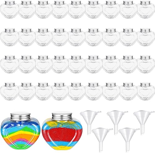 Hsei 50 botellas de arte de arena, botellas de poción de plástico con 5 embudos pequeños, kits de contenedores de arte de arena para niños, fiestas