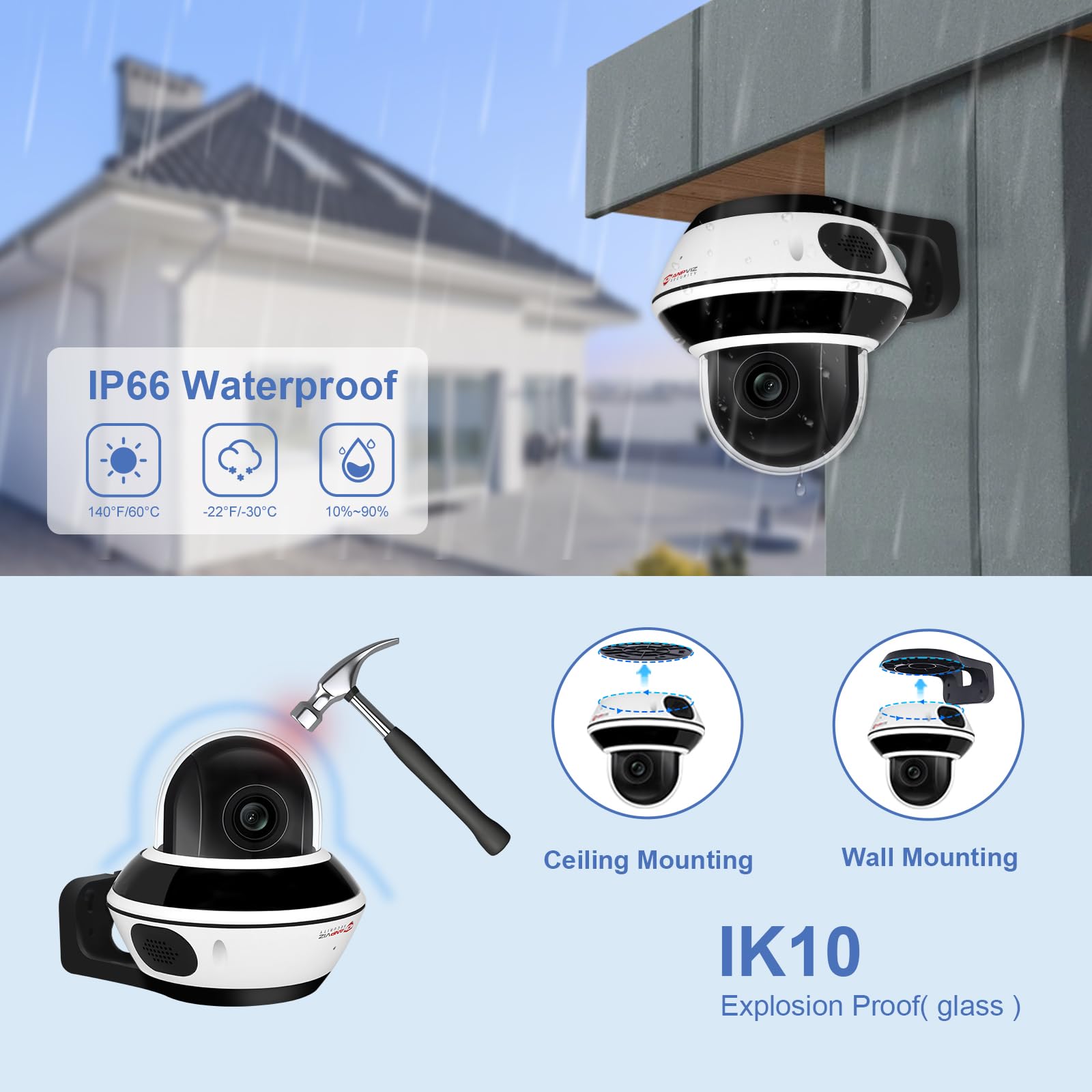 Anpviz 4K 8MP PTZ POE IP Kamera Outdoor, Dome Überwachungskamera Aussen | 5X Optischem Zoom, 1/2.8" Sensor, Personen/Autoerkennung, H 350° V 90°, 512GB SD Slot, 30 Meter IR Nachtsicht(U Series)