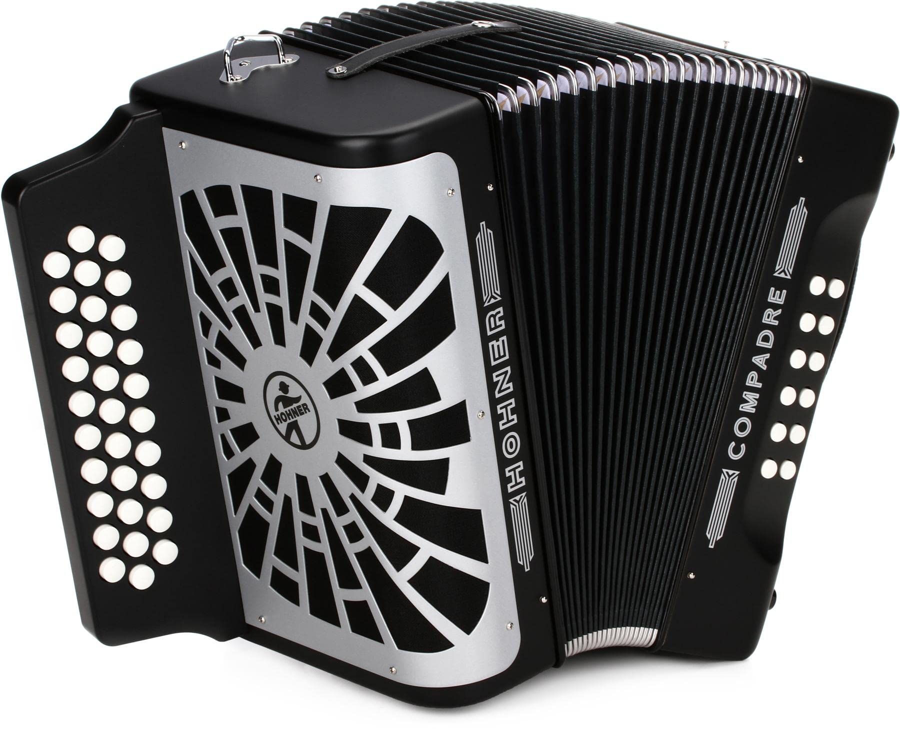 ACORDEONES DIAT. BOTONES. HOHNER Acordeon de piano cromatico COMPADRE GCF ROJO SILVER GRILL.