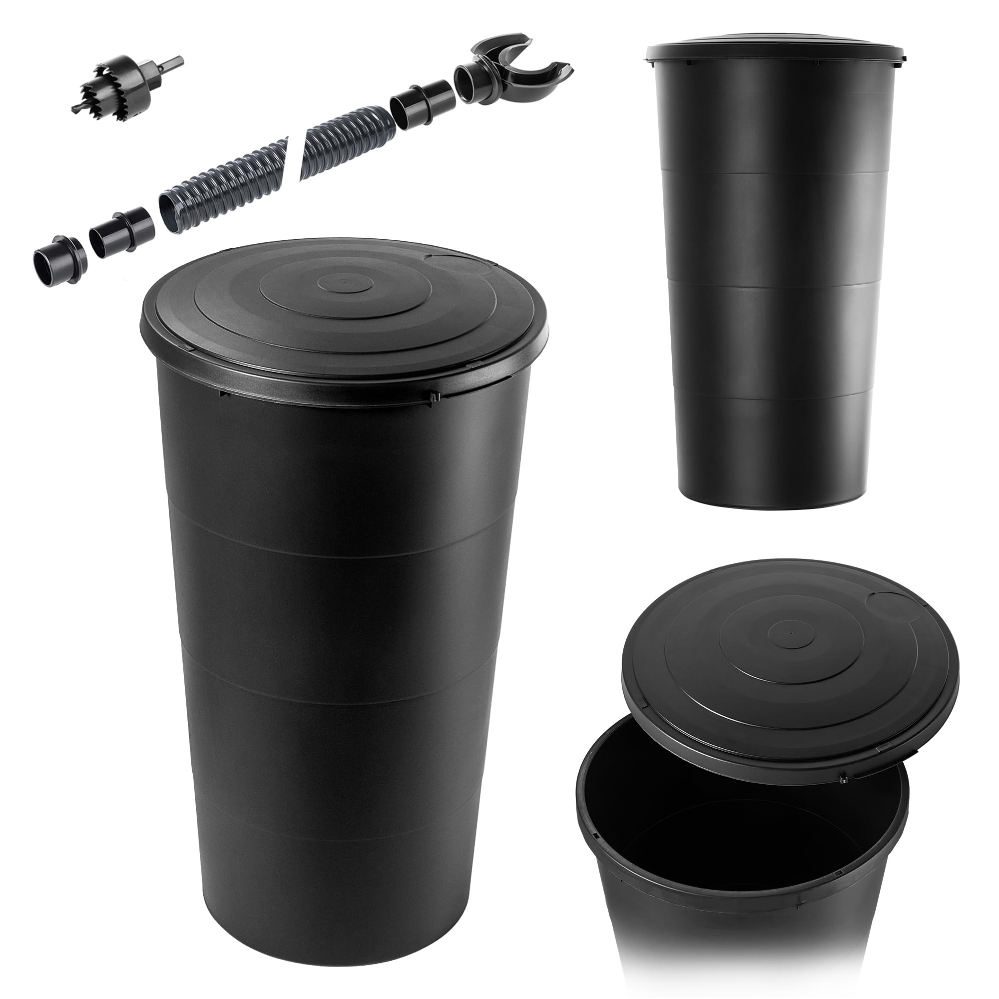 KADAX Barril de lluvia de 200 L, depósito de agua de lluvia con tapa, depósito de agua de lluvia de plástico, depósito de agua de lluvia de 200 litros, depósito de agua de lluvia, depósito de agua