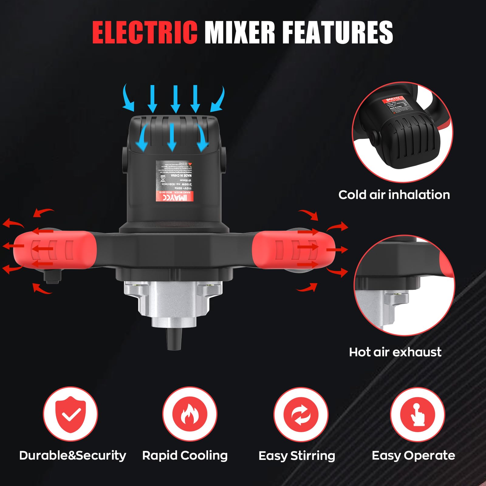 Malaxeur Mortier Colle 2100W 220V 6 Vitesses IMAYCC Professionnel Bétonnière Électrique