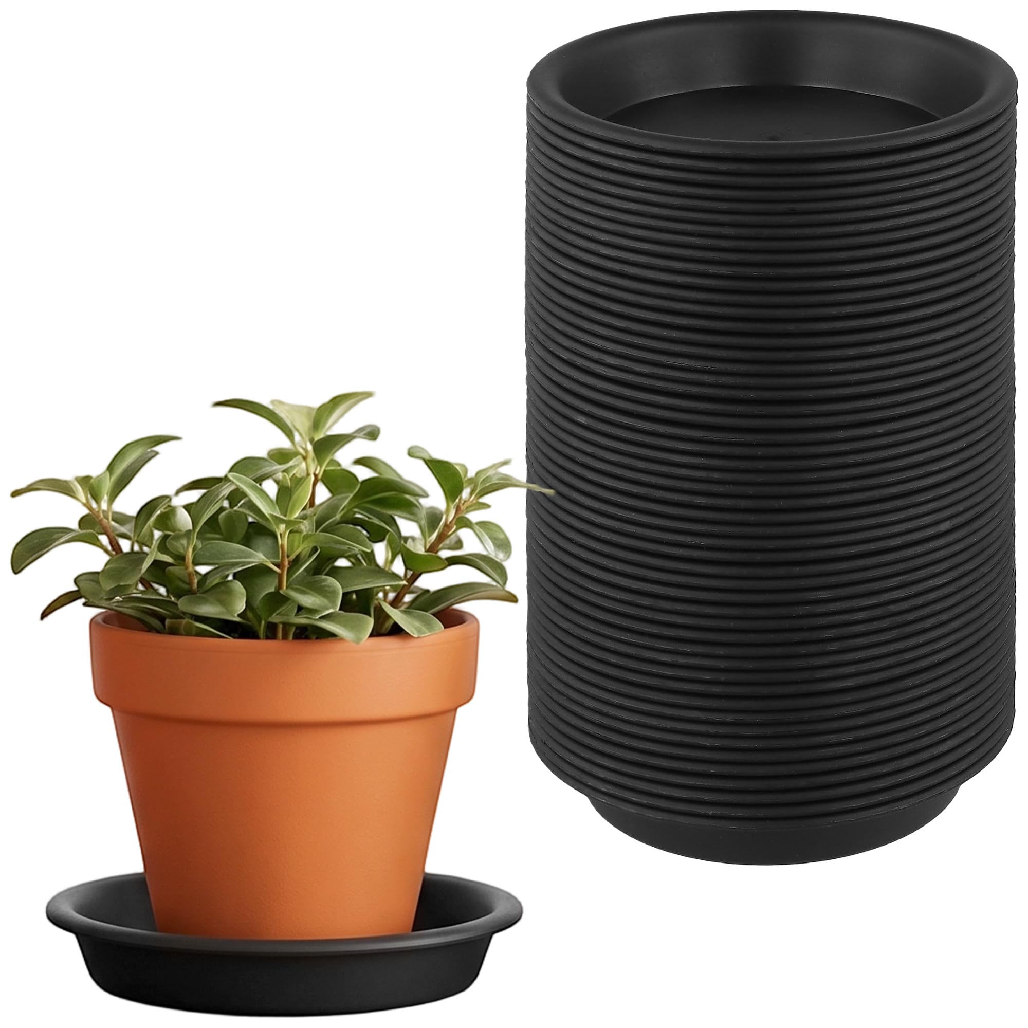 JOIKIT 50 Pack Black Round Plant Pot Saucers, 10cm Plastic Flower Pot Trays for Indoor, Outdoor, Garden