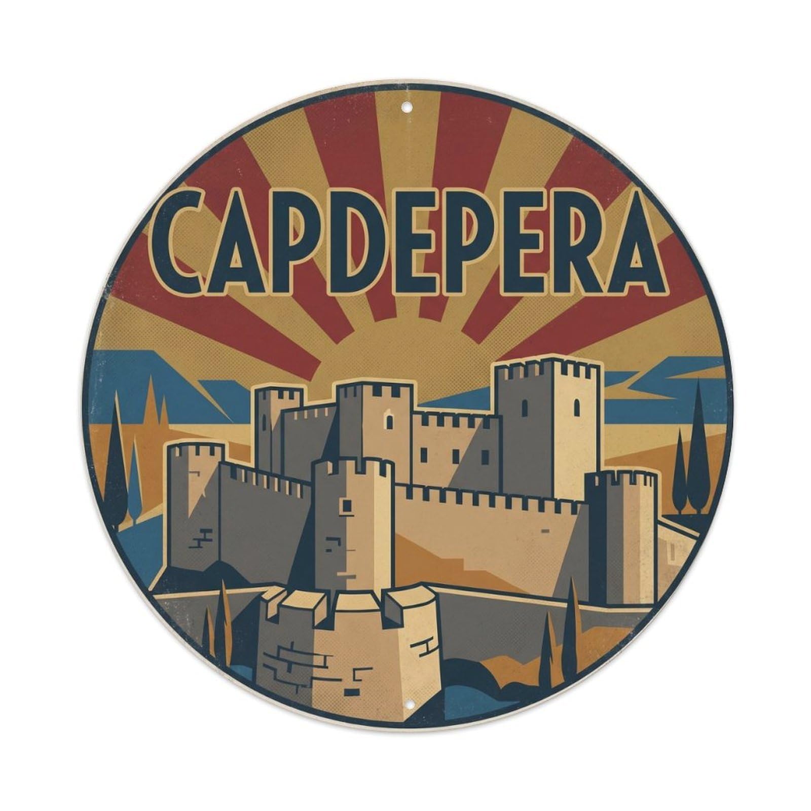 Olhnbad Style Vintage Capdepera Castle Countryside Landmark Mallorca Metal Tin Sign