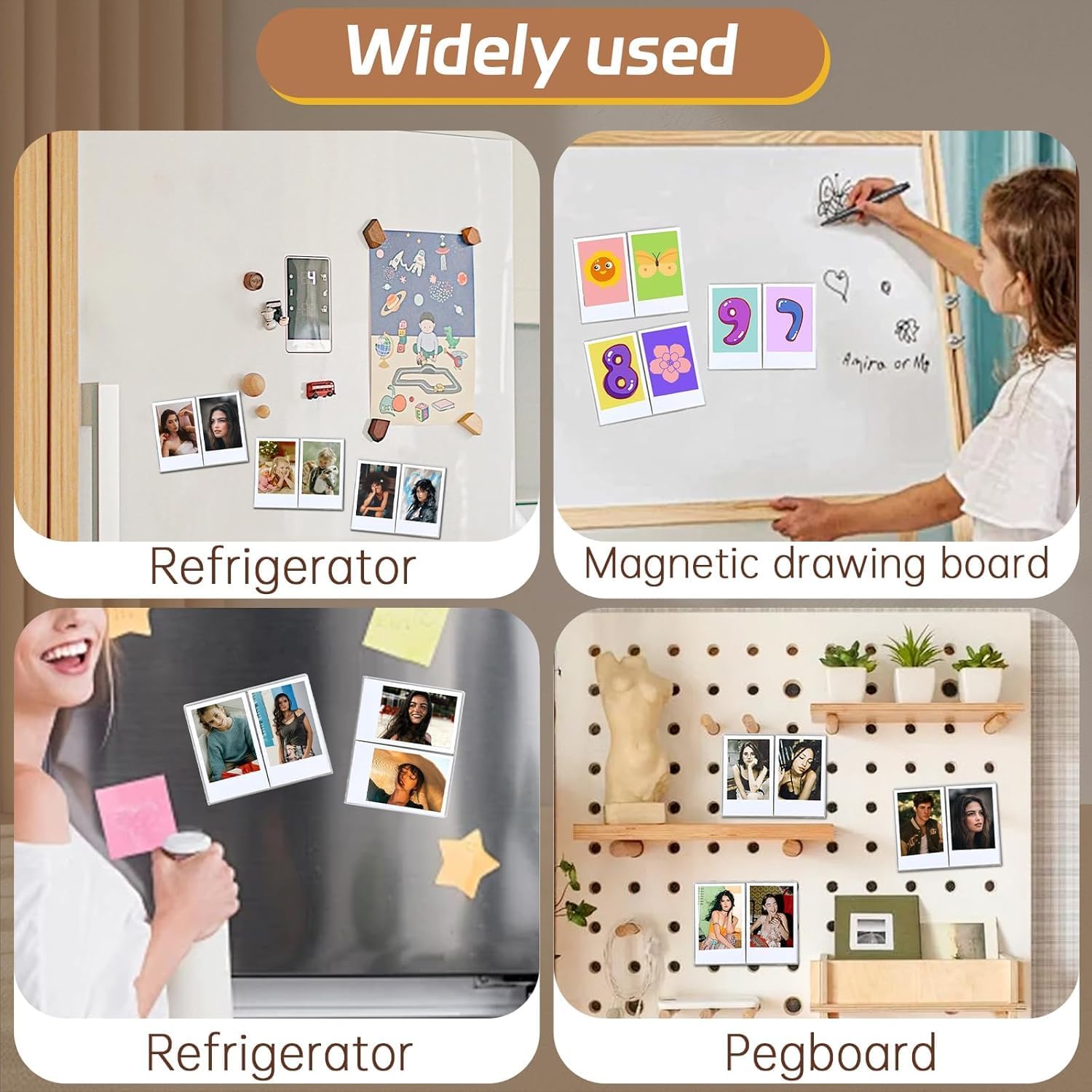 PICASSO SIGNAGE Magnetic Refrigerator Mini Picture Frames fit Picture, Acrylic Photo Frame Compatible with Fujifilm Instax Polaroid Mini for Home Office Fridge/Locker (2x3*2(2 Picture)- Only Frames) 3