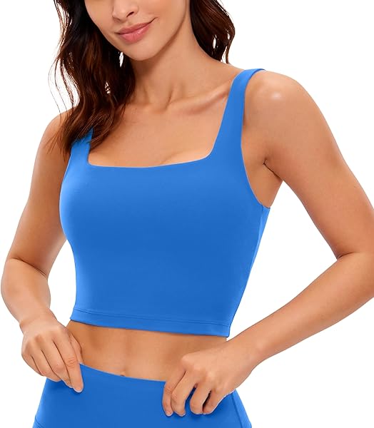 CRZ YOGA Butterluxe Square Neck Crop Tank Tops for Women - Workout Longline Sports Bras Padded Yoga Camisole