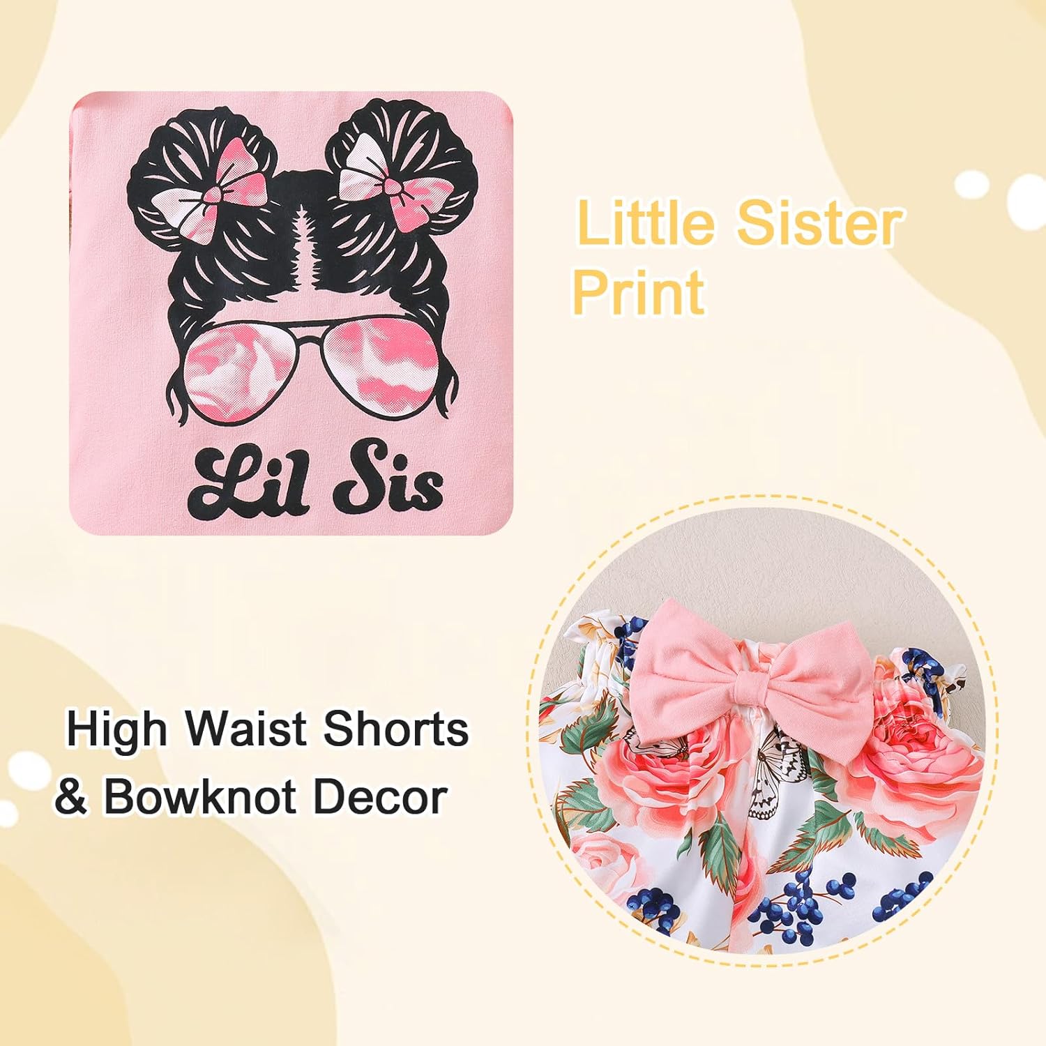 AMAWMW Big Sister Little Sister Matching Outfits Romper/Shirt+Shorts/Skirt+Headband Toddler Baby Girl Summer Clothes - Image 5