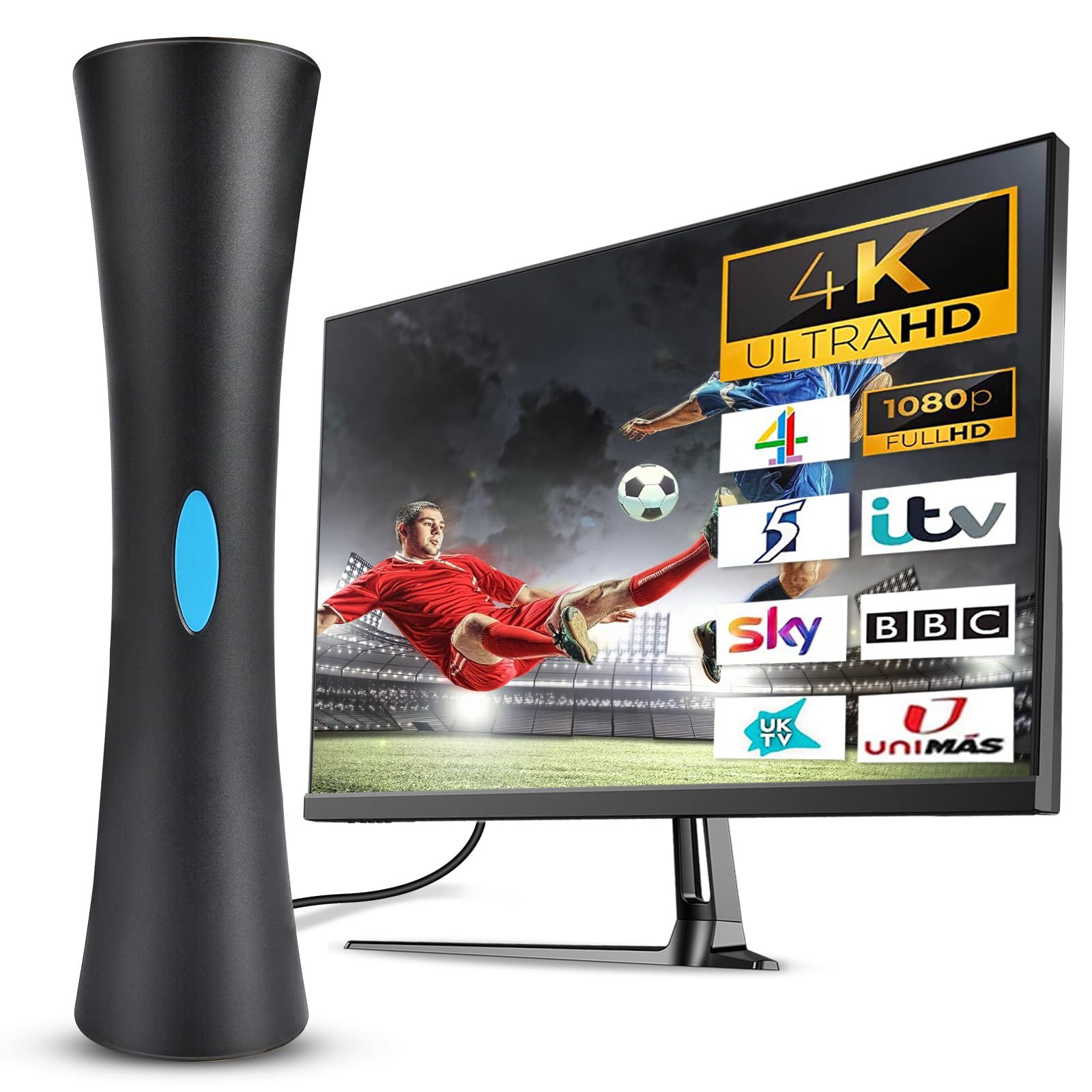 Antenna TV Interna HD Con Amplificatore Di Segnale – Compatta 6x6x12 Cm, Anti-Interferenza, Per Ricezione Digitale E Immagini Nitide