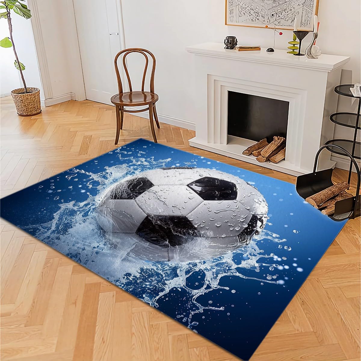 Niebieski dywan piłka nożna gra sportowa dywan do salonu, duży, 120 x 170 cm, dekoracja domu, flanela, dywany, sypialnia, stolik kawowy, mata przy łóżku, duży dywan, antypoślizgowy, zmywalny