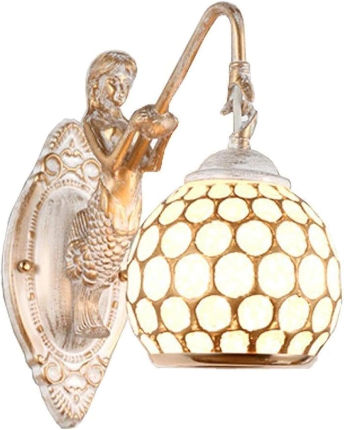 Modern Metal Caged Wall Light with Mermaid Decoration, Wall Mount Fixture Stylish Wall Sconces Wall Lighting Country Retro Style Shell Shade Sconce Lighting