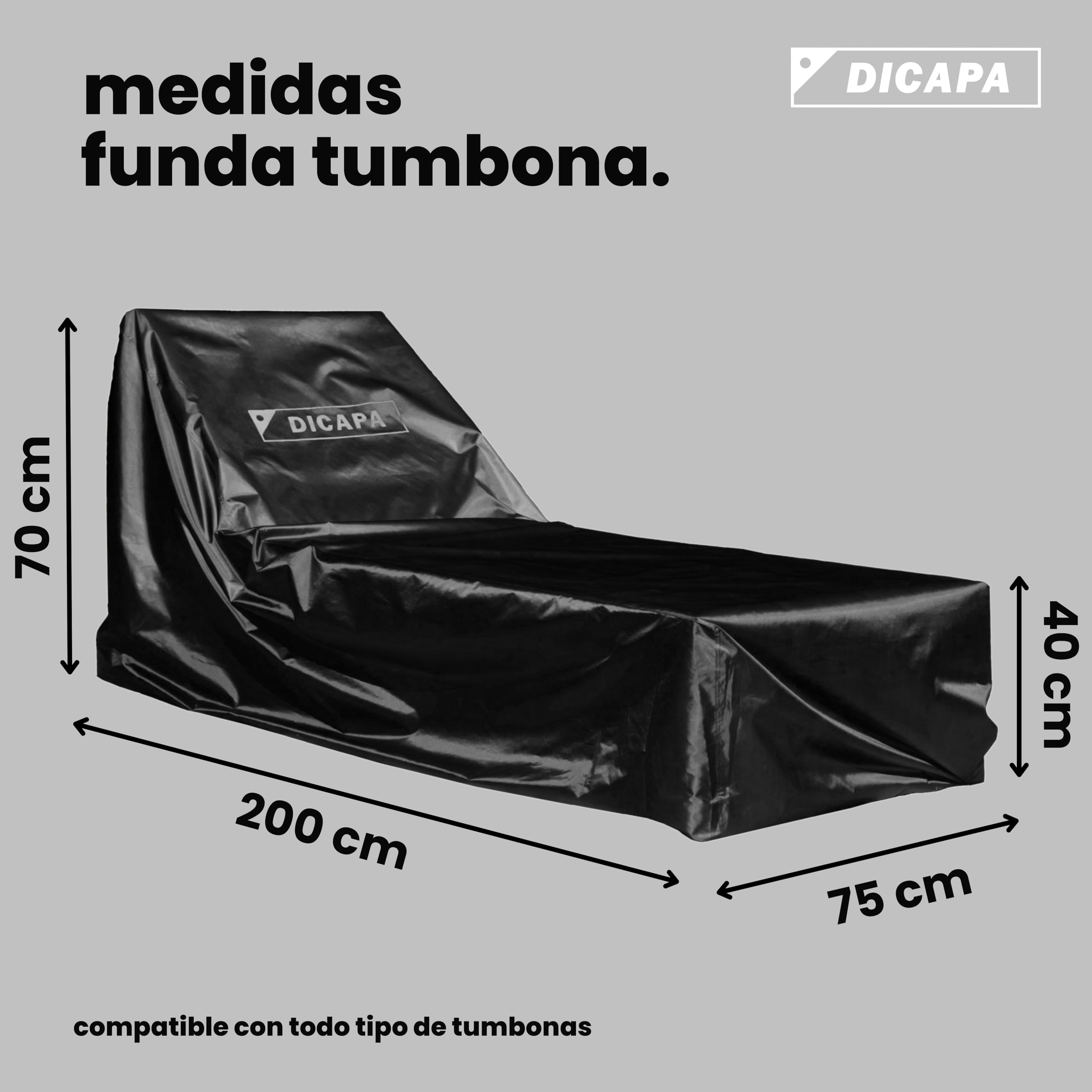 DICAPA Funda Tumbona Jardin (200x75x70cm) Funda Tumbona Exterior Impermeable, Fundas para Tumbonas (Negro) Funda Hamaca Jardin