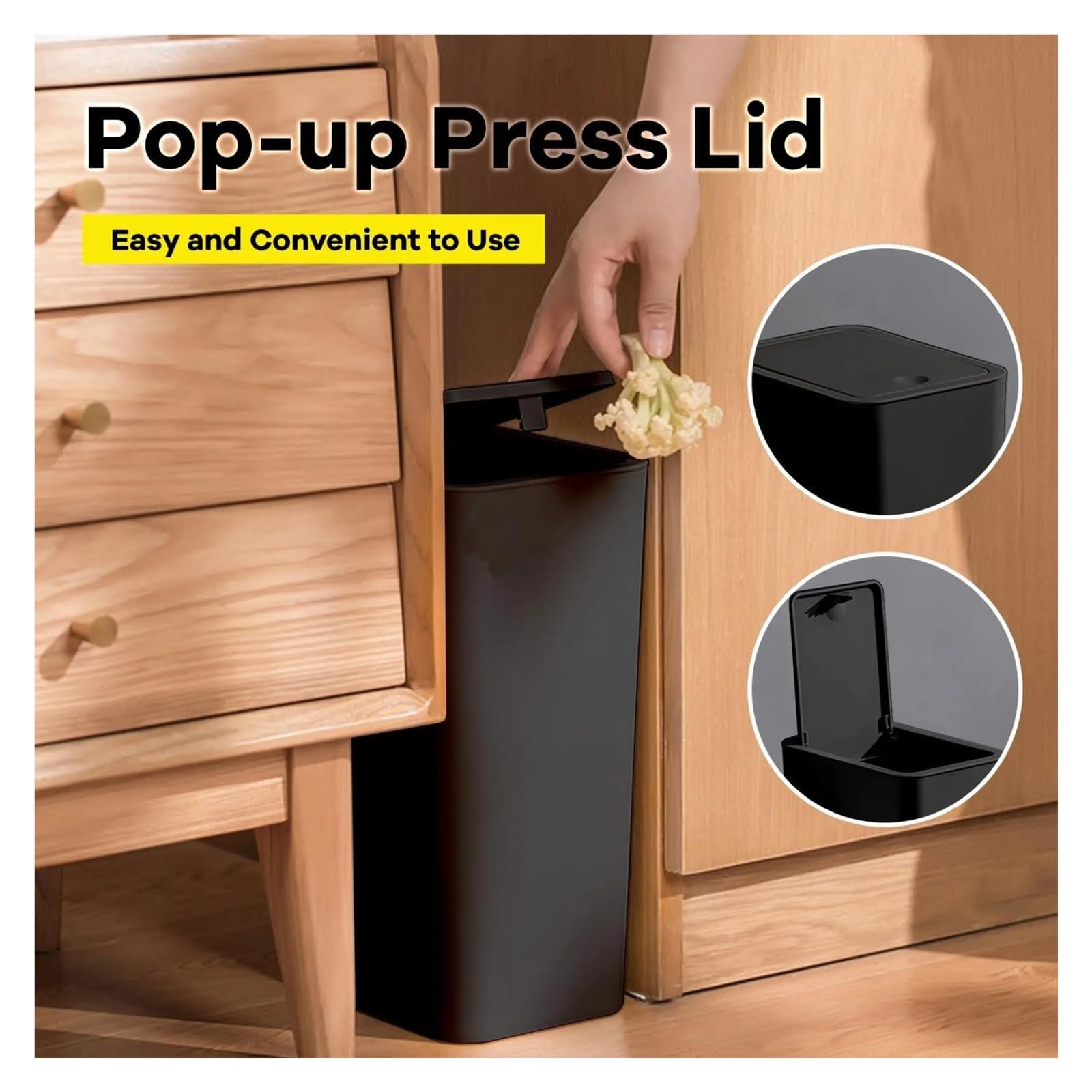 Auto Mülleimer Badezimmer-Mülleimer 10 L Kleiner Mülleimer Mit Druckdeckel Für Toilette Schlafzimmer Wohnzimmer – Kunststoff Pop-up Mini Autos Mülleimers(1 Pack Black)