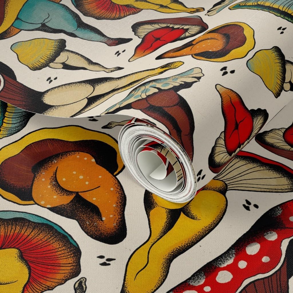 Peel & Stick Wallpaper 3ft x 2ft - Mushroom Buttshroom Nsfw Booty Butts Buttshrooms Sexy Tattoo Flash Body Positive Mature Content Custom Removable Wallpaper by Spoonflower
