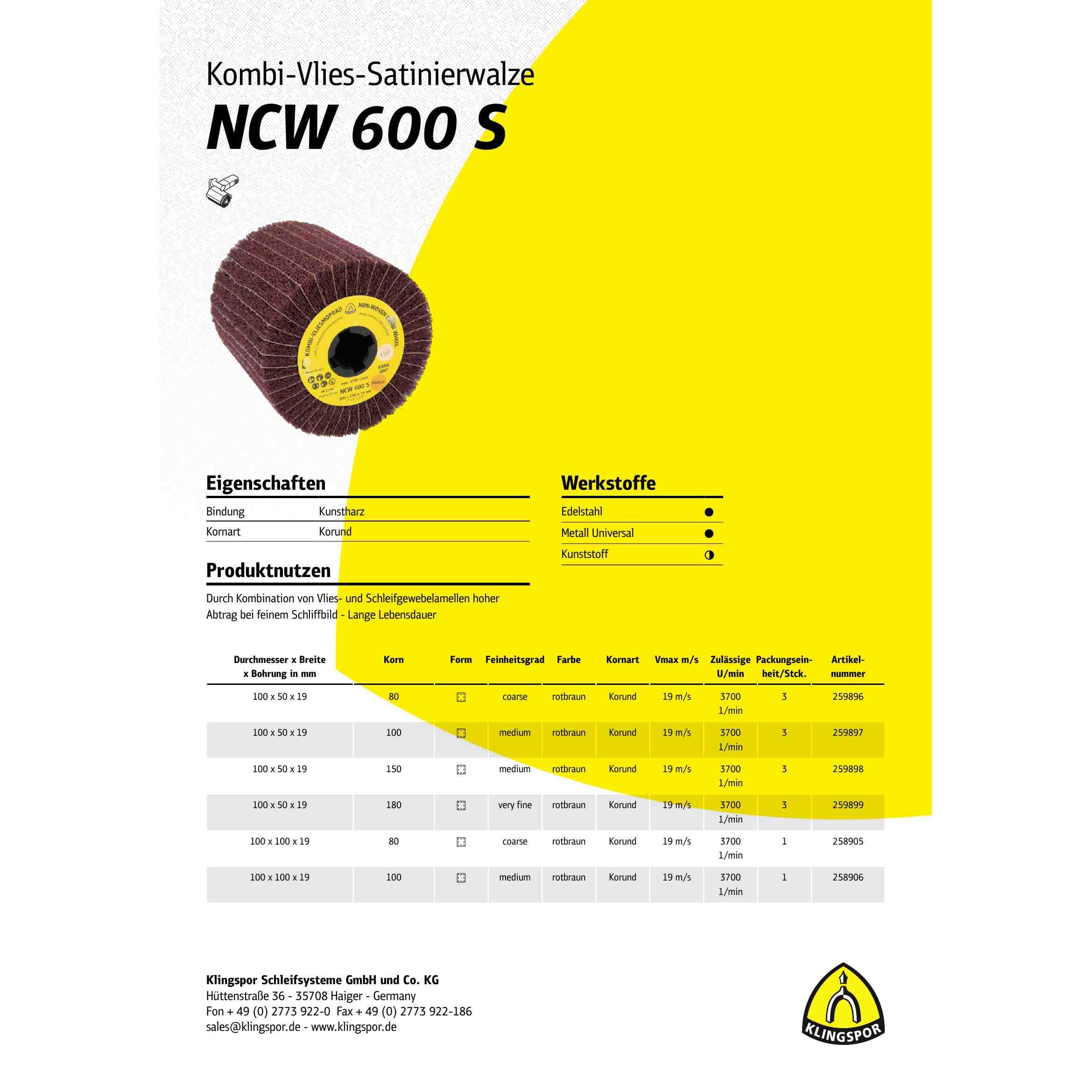Klingspor NCW 600 S Vliesmopräder Kombination, 100 x 100 x 19 mm Korn 80 Coarse Art.: 258905