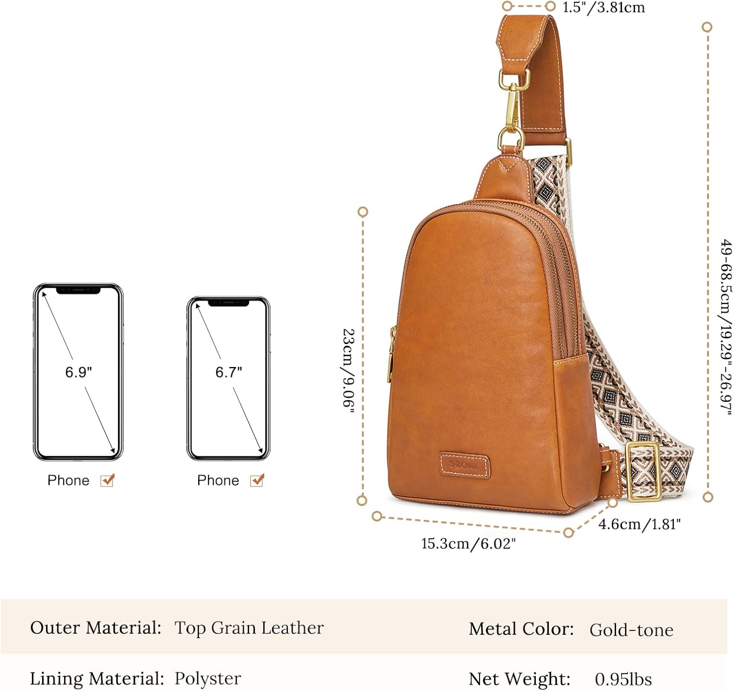 S-ZONE Leather Crossbody Bags for Women Sling Bag RFID Anti Theft Shoulder Purse Fanny Pack | Leather, RFID Anti Theft
