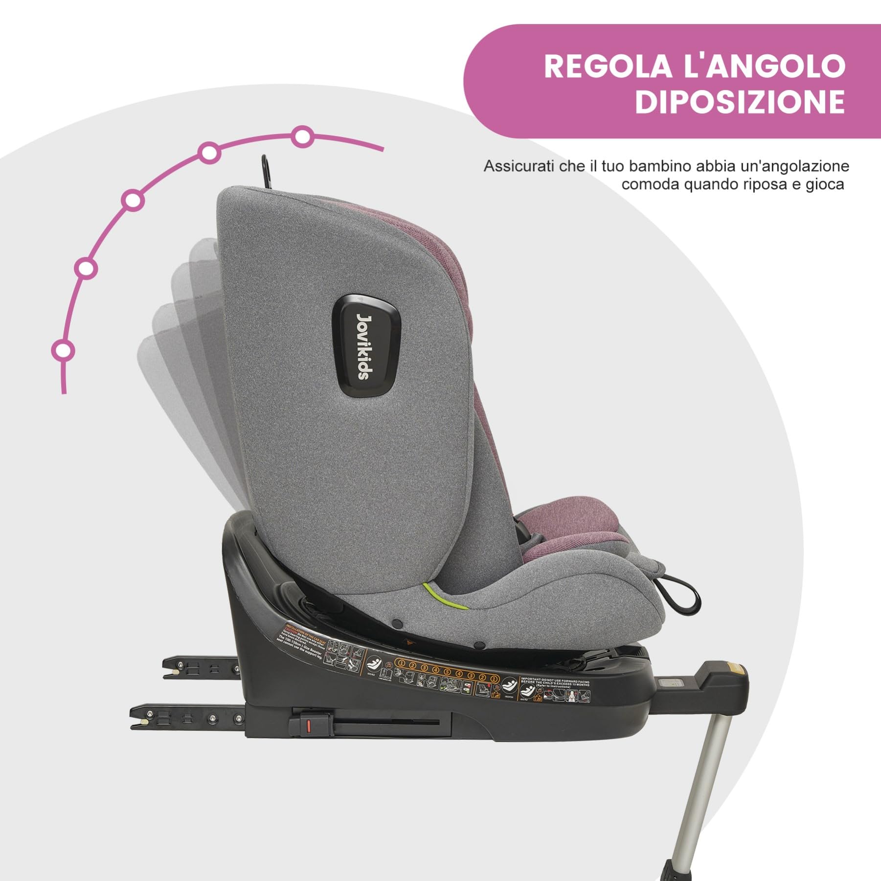 Jovikids i-Size Seggiolino Auto 0-36kg, 360°Girevole Ovetto Neonato Auto con Isofix e Gambe di Supporto 40-150cm dalla Nascita a Circa 12 anni (Rosa)