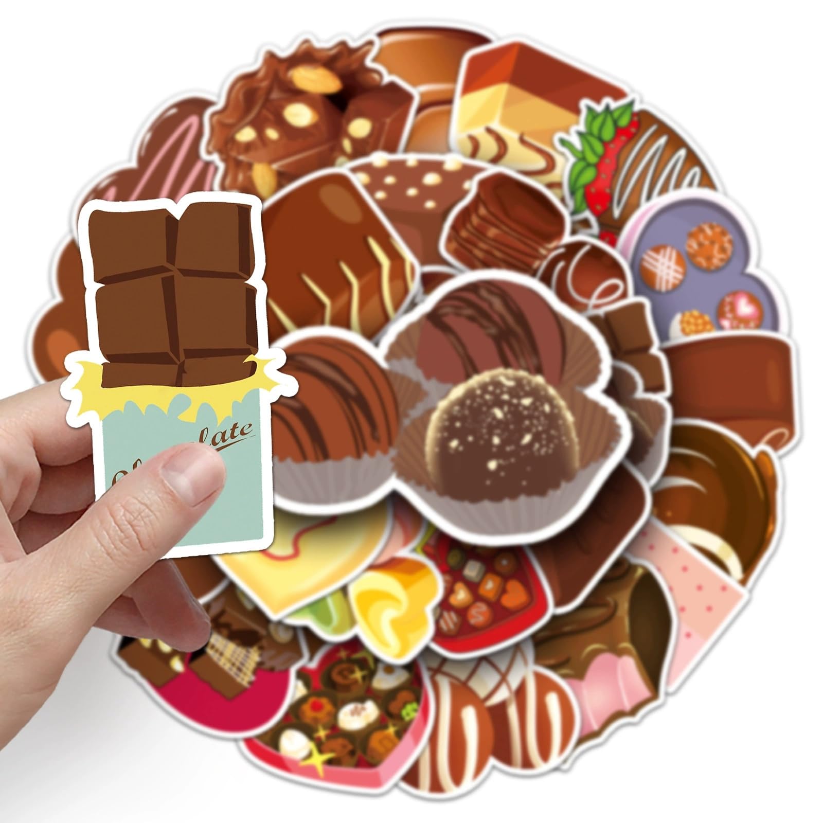 50Pcs ChocolateWaterproof Vinyl Decals for Water Bottles Laptop Luggage Cup Computer Mobile Phone Skateboard Cartoon Cute Chocolate Stickers Pack Stickers for Kids,Toddlers,Teens,Girls - Image 2
