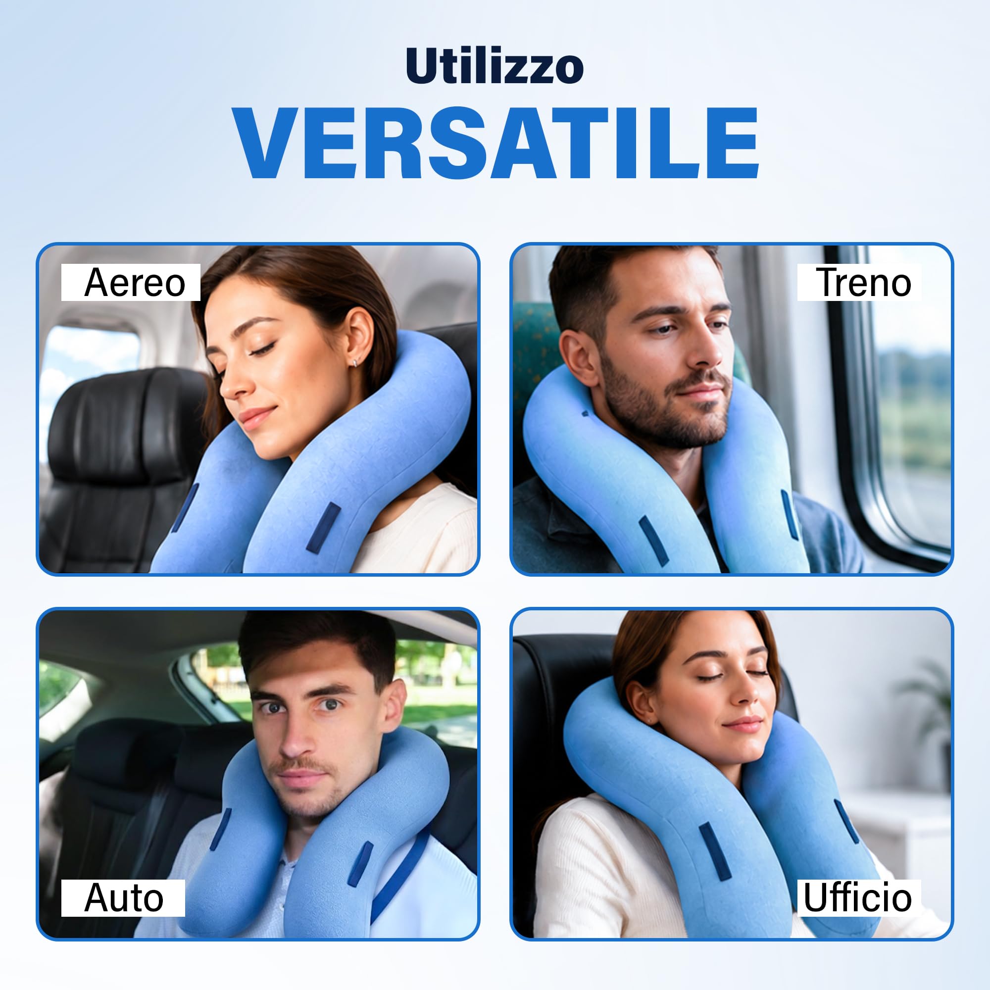 Cuscino da Viaggio, Cuscino Gonfiabile con Supporto Cervicale 3D, Cuscino Aereo Traspirante e Compatto, Design Anti Caduta della Testa, Facile da Gonfiare e Trasportare