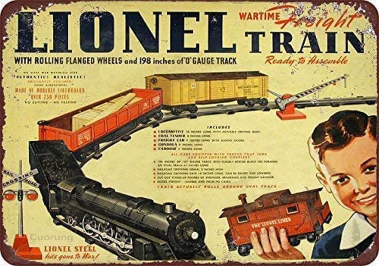 Vintage Aluminum Retro New Tin Sign 1942 Lionels Wartime Freight Train Vintage Metal Sign 8 X 12 Inch Decor Iron Painting Metal Wall Decor