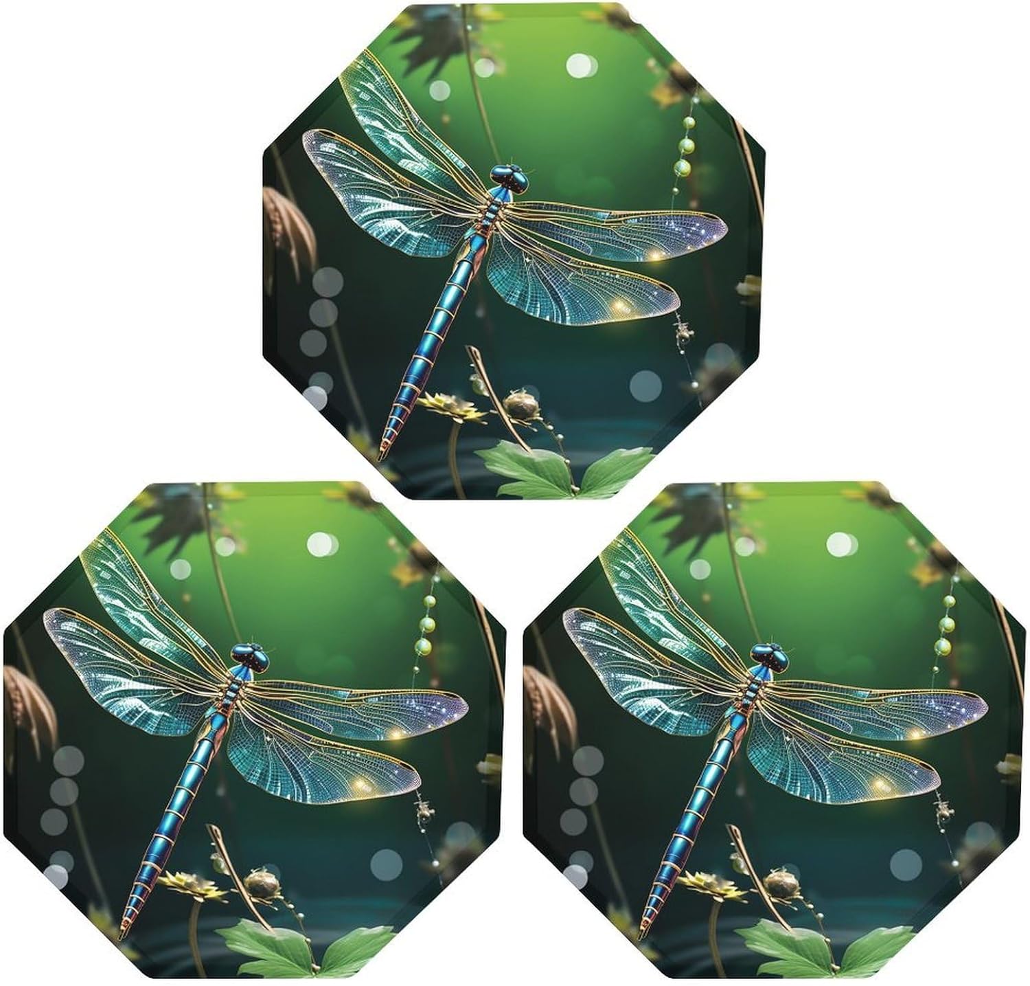 Ctagon Metal Sign for Home, Modern Display Plate for Kitchen, Dragonfly Green Plates Accent Hanging Wall Decorations 3PCS for Living Room, Bedroom, Hallway, Hotel