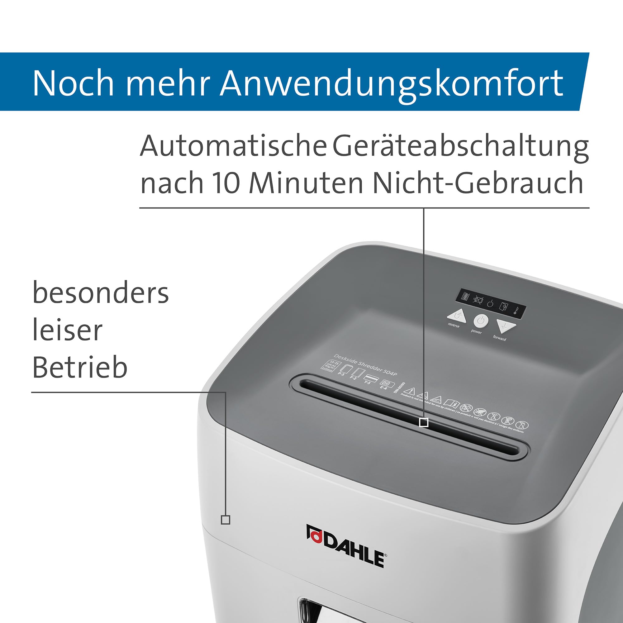 Dahle Deskside 504P niszczarka dokumentów, 40 l, poziom bezpieczeństwa P-5, trwałe wałki ze stali kompozytowej, bezolejowe i konserwacyjne, podajnik 13-15 arkuszy