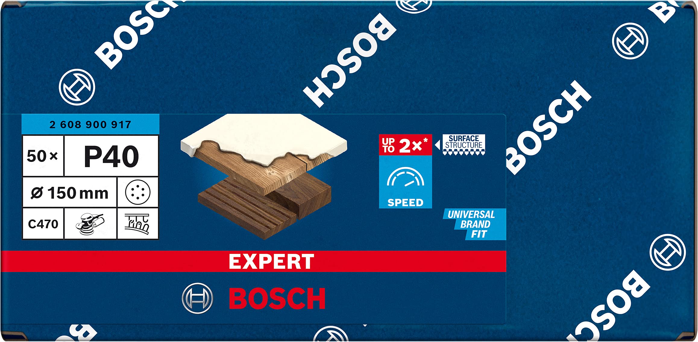 Bosch Professional 50 x Lijas Expert C470 con 6 agujeros, para Madera dura, Pintura sobre madera, 150 mm, Grano 40, Accesorios Lijadora excéntrica
