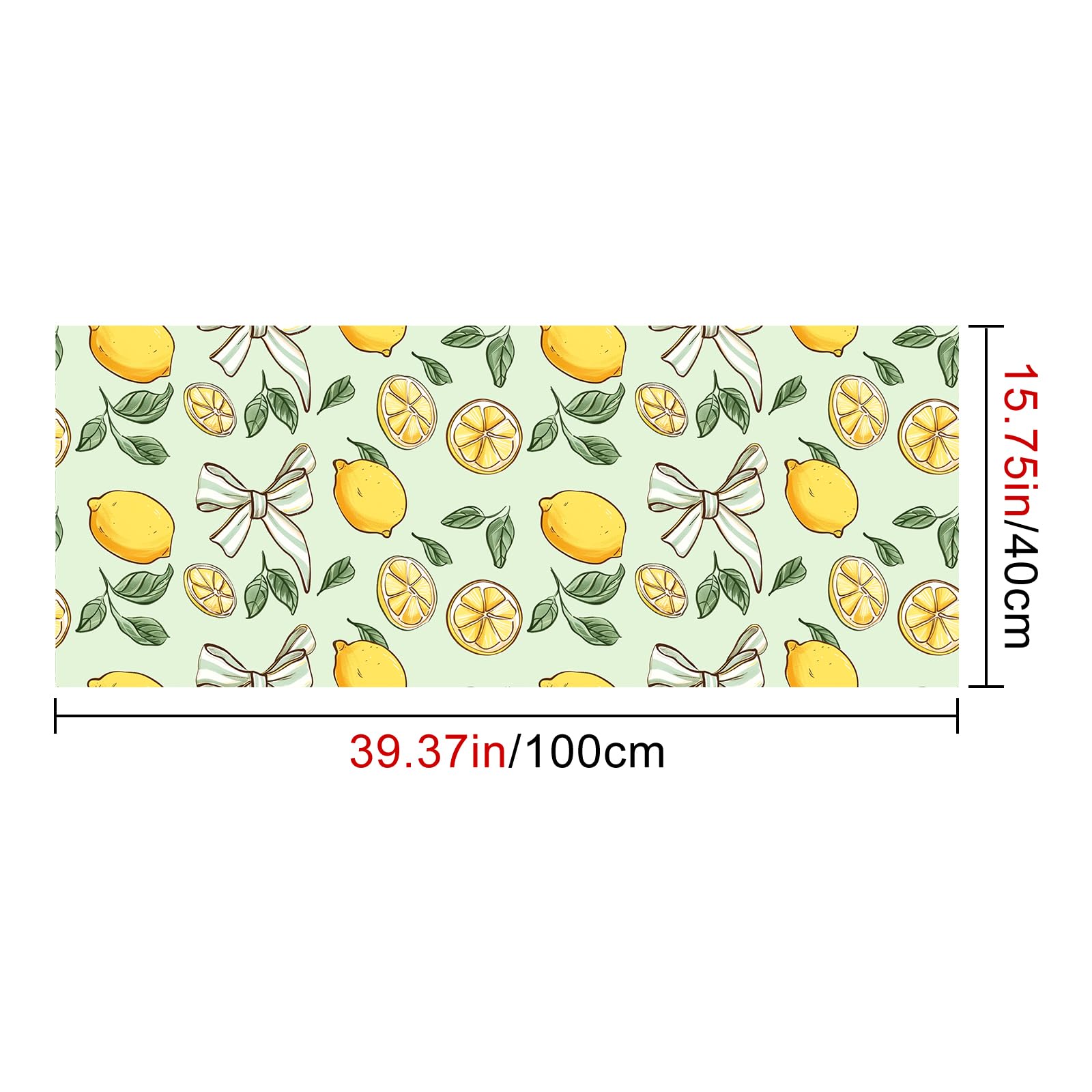 HOMETITUTE Tapeta cytrynowa 39 cm x 100 cm, odklej i przyklej, winylowy papier kontaktowy, samoprzylepny, usuwalny, cytrusowy, owoc, zielony liść, kokarda, letnia fototapeta do kuchni, sypialni