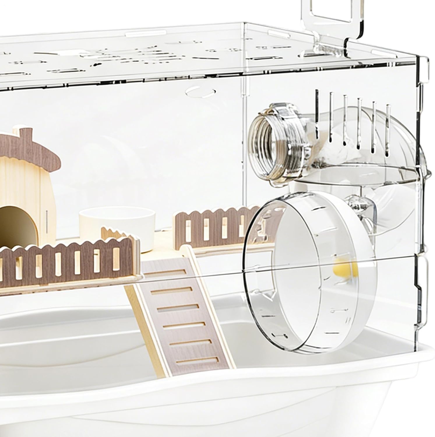 Acrylic Hamster Cage, 2-Tier Clear House, Cage for Hamster with Running Exercise Wheel, Water Bottle and Food Dish for Small Pets, Durable Acrylic with Ventilation, Pet Habitat with Play and Rest Area