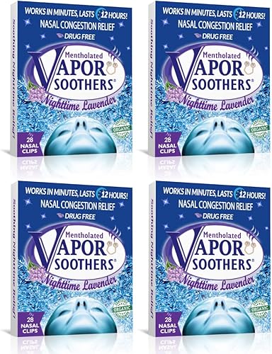 Vapor Soothers Clips dilatadores nasales, alivio instantáneo de la congestión nasal, lavanda nocturna, 28 unidades (paquete de 4), sin drogas
