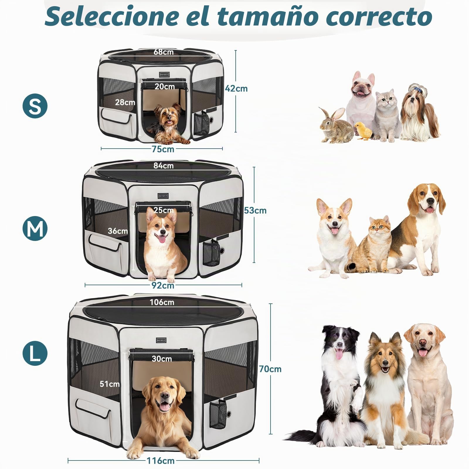 Petsfit Portátil Parque para Perros,Parque Perros para Perros Conejos Gatos,Impermeable Parque de Juego de Tela Oxford,Diseño Pop-Up