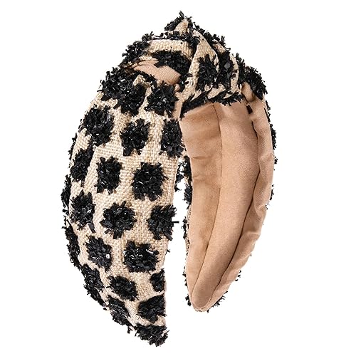 Miniatura 1 de ZITULRY Diademas anudadas de rafia para mujer, boho, pajilla, con nudo superior, banda para el pelo, con pompón tejido de ratán, aro de pelo para