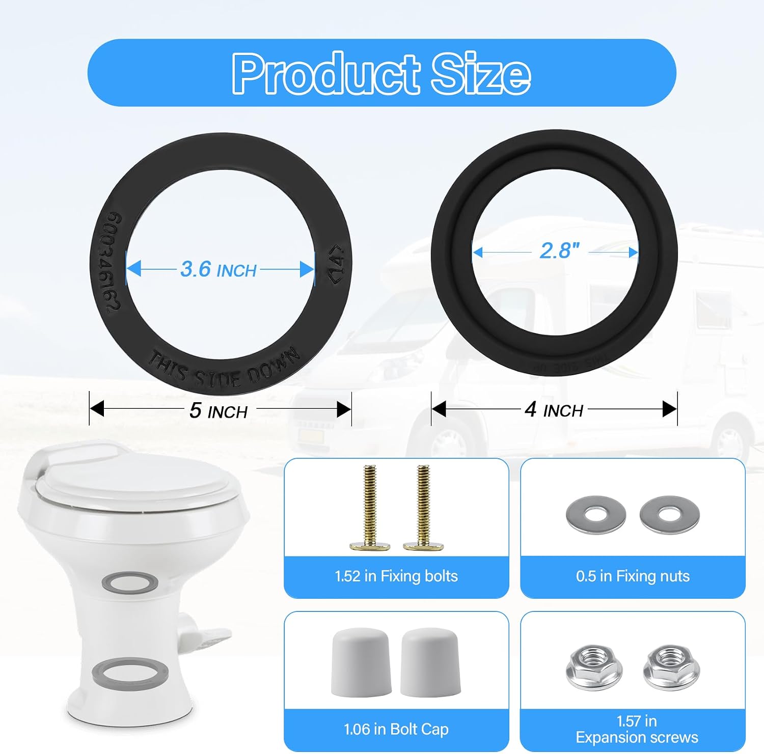 RV Toilet Seal Kit Compatible with Dometic 300 310 320 Series RV Toilets, 385311658 Flush Ball Seal and 385311652 Base Seal Gasket Replacement Parts with Mounting Hardware Kit, 2 in 1 Camper Set