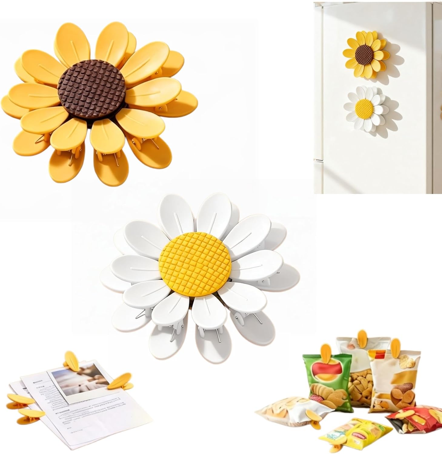 2 Pack Sunflower-Shaped Magnetic Chip Clips, Petal Style Bag Clips