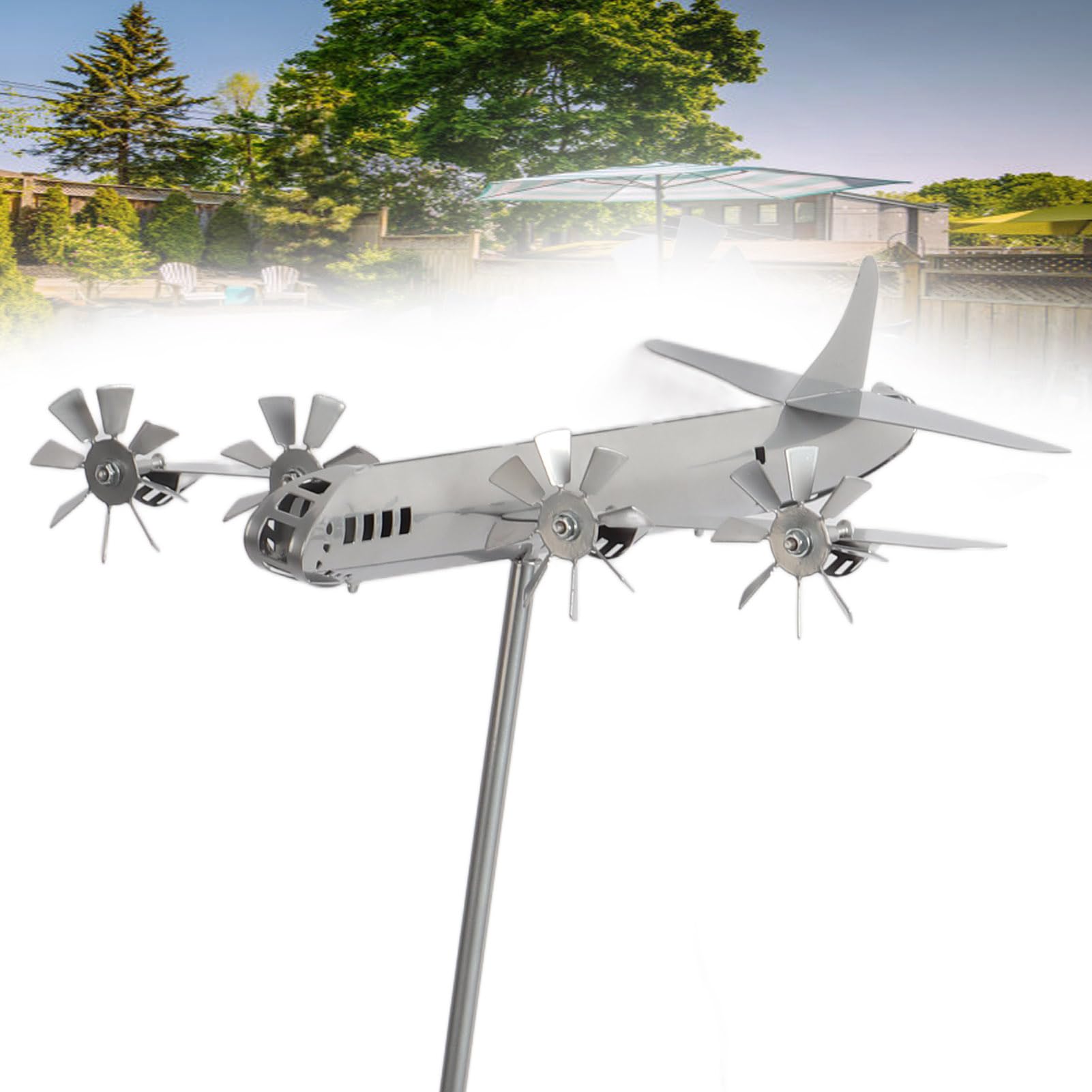 Metall-Flugzeug-Windmühle, Hof-Spinner, Flugzeug-Wind, Edelstahl-Skulptur, Garten, Einfache Montage, Dekoration