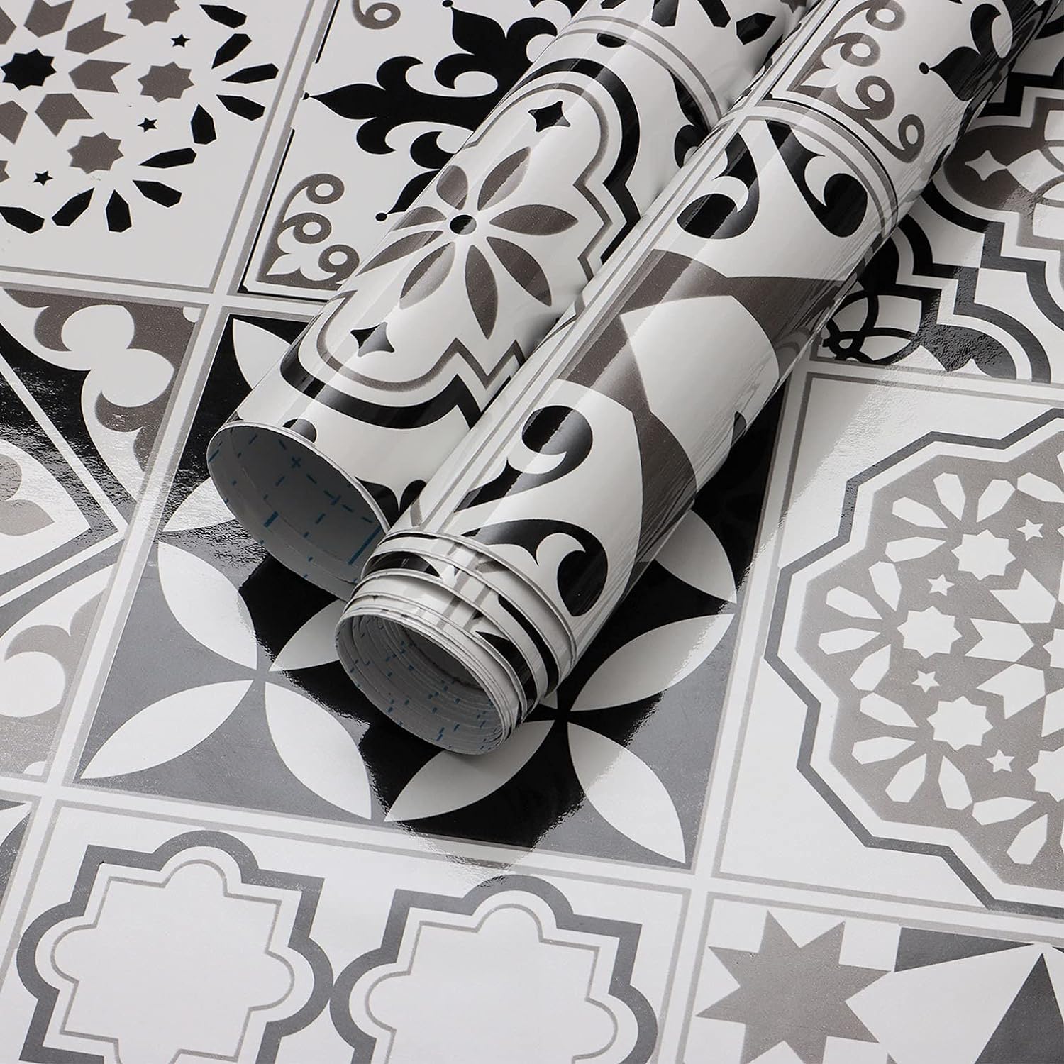 Timeet Kitchen Contact Paper Waterproof Self Adhesive Removable Wallpaper Film Protective Vinyl Black Tile Contact Paper Black White Peel and Stick Wallpaper for Bathroom Laundry Room 17.7"x197"