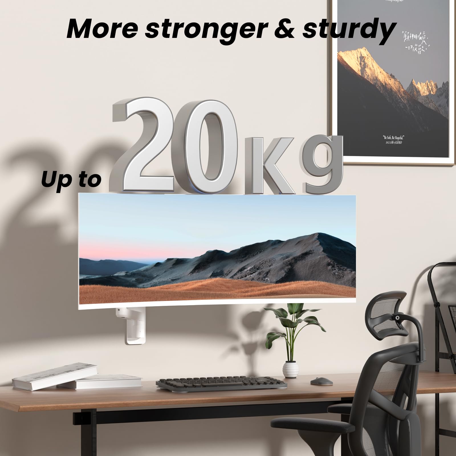 PUTORSEN Premio 17"-49" LED LCD Supporto Monitor Muro, Braccio Monitor Muro Singolo con Molla a Gas Ergonomico Regolabile in Altezza, Rotazione e Inclinabile, Max VESA 75/100/200 mm, Fino a 2-20kg