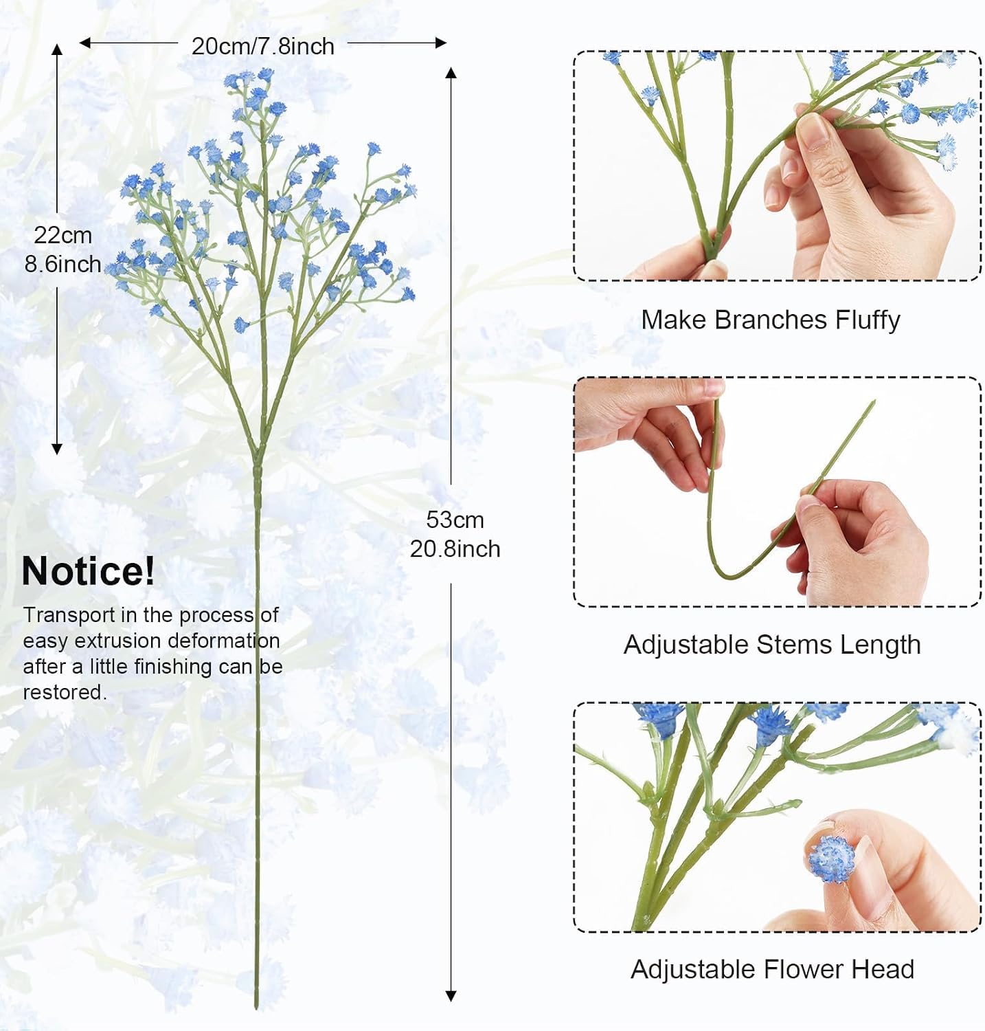 N&T NIETING 10Pcs Babys Breath Artificial Flowers Bulk Faux Flowers, Blue