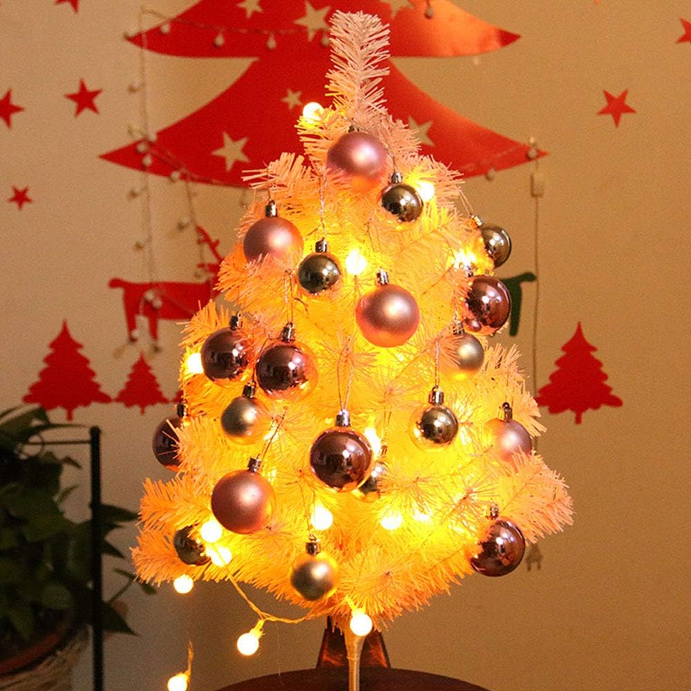 Asdomo -Tabletop Christmas Tree Small Artificial Tree with Balls, Stand LED Lights Mini Christmas Tree for Christmas Decorations, Home, Kitchen, Dining Table Xmas Indoor Decor 23.6inch